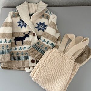 Cozy Cream and Blue Kids Cardigan Set
